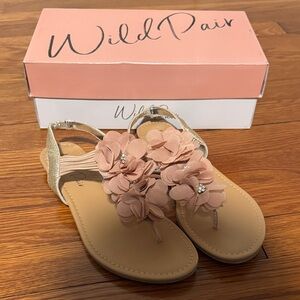 Wild Pair Women's Sandals with Floral Accents - Beige